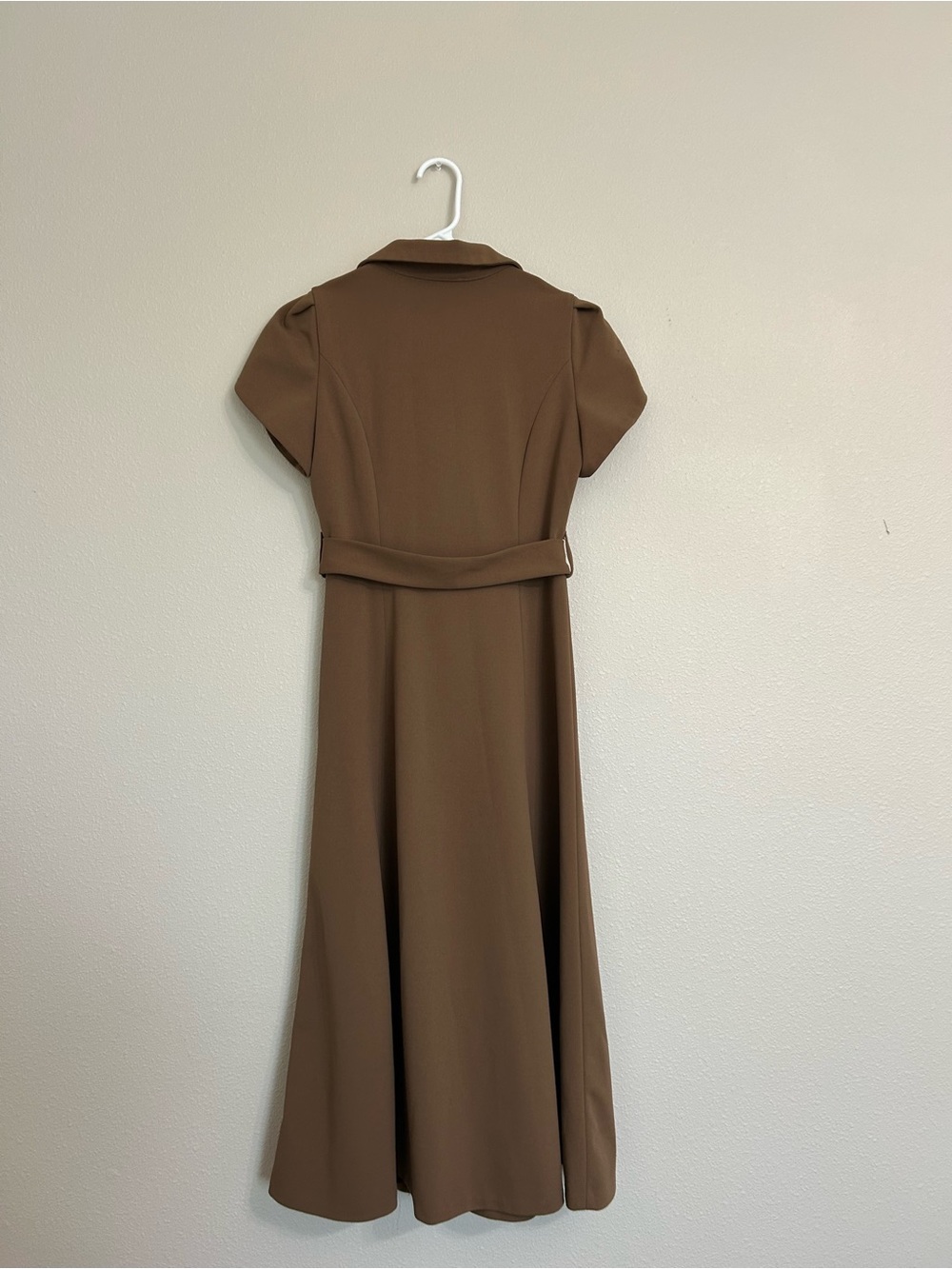Calvin Klein Chocolate Brown Button-Front Maxi Dress with Belt - Picture 4 of 6